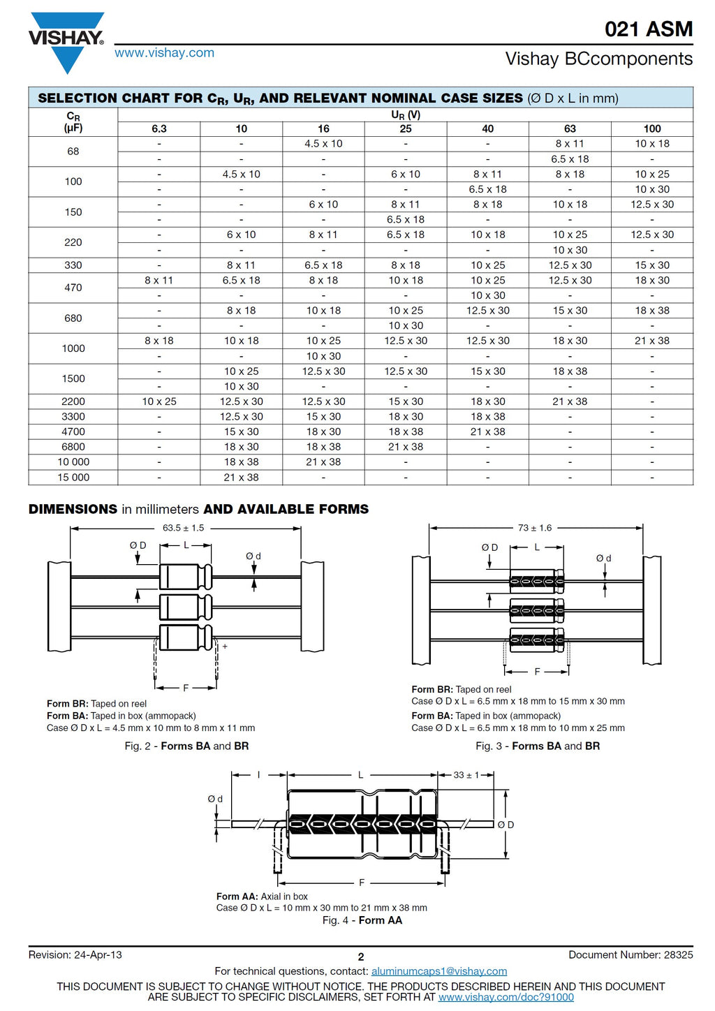 Axial Electrolytic Capacitors By Vishay BC Various Values