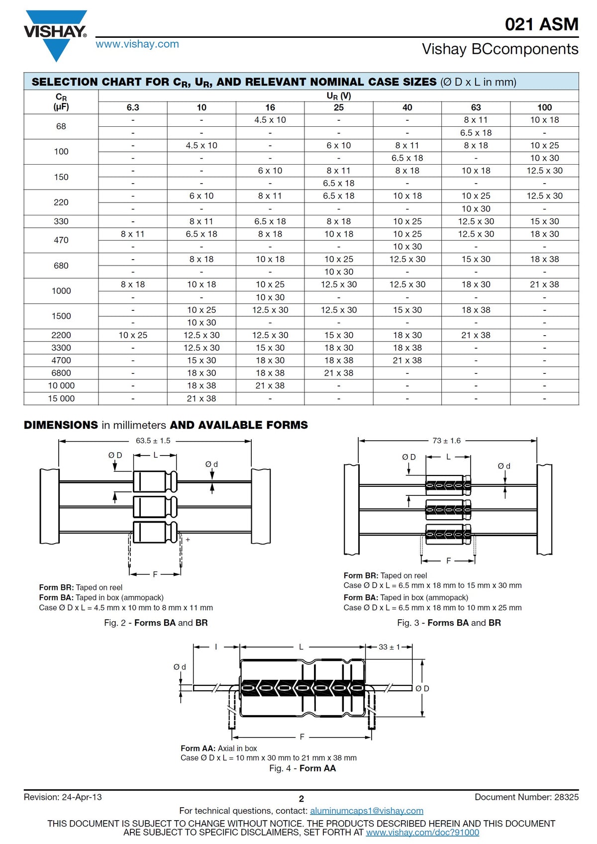 Axial Electrolytic Capacitors By Vishay BC Various Values