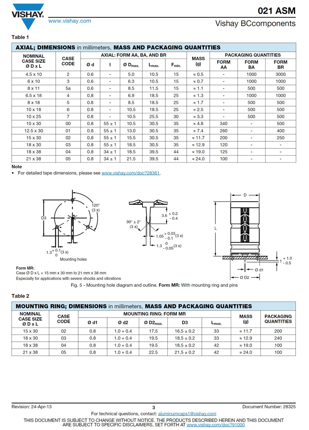 Axial Electrolytic Capacitors By Vishay BC Various Values