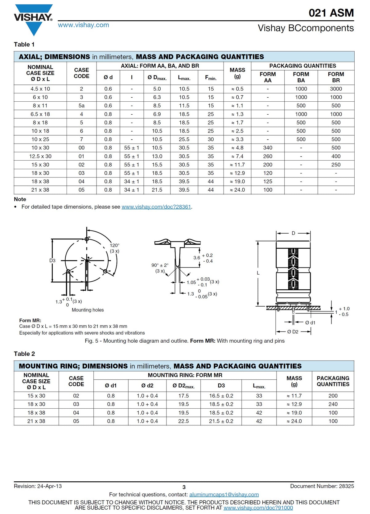 Axial Electrolytic Capacitors By Vishay BC Various Values