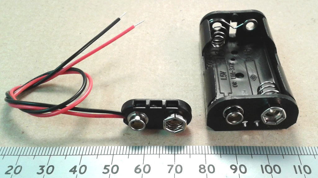 AA Battery Holder with PP3 Snap Connector Clip UM3, 2, 3, or 4 Cell Versions