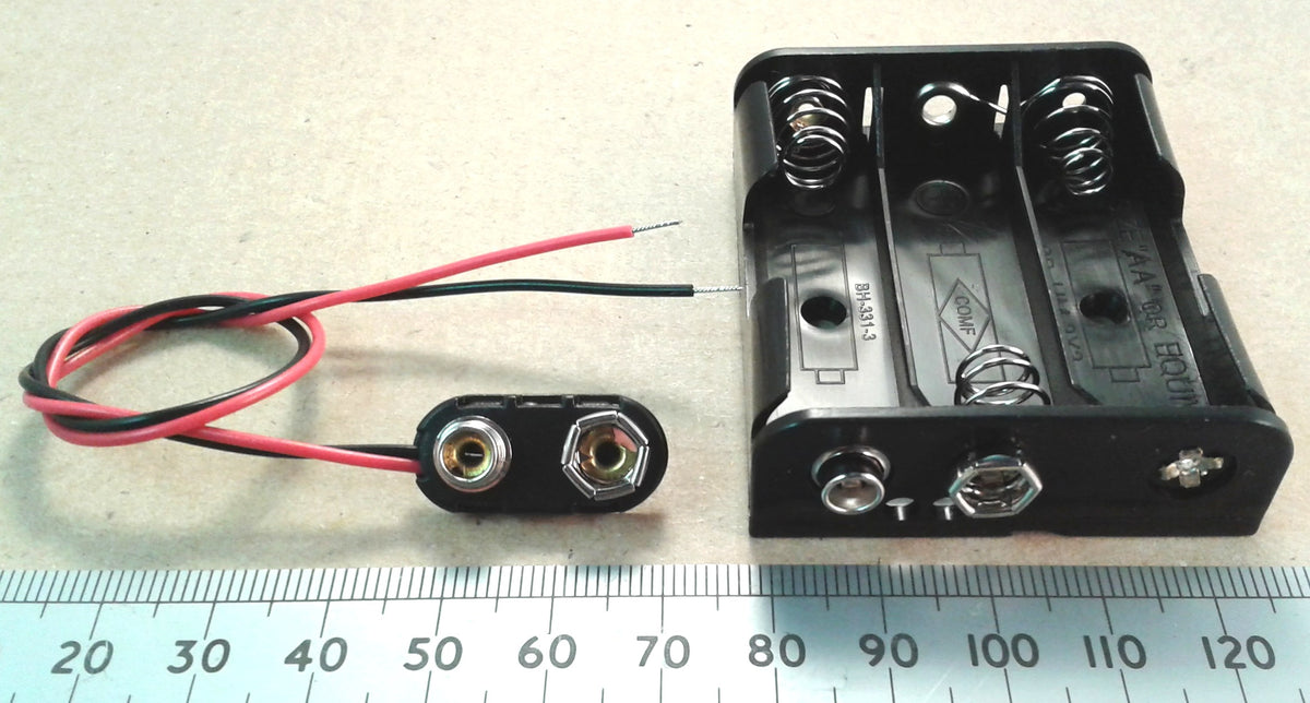 AA Battery Holder with PP3 Snap Connector Clip UM3, 2, 3, or 4 Cell Versions