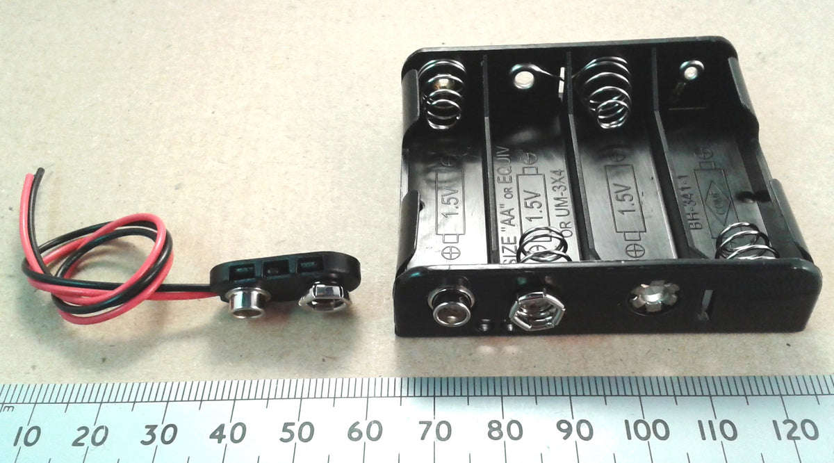 AA Battery Holder with PP3 Snap Connector Clip UM3, 2, 3, or 4 Cell Versions