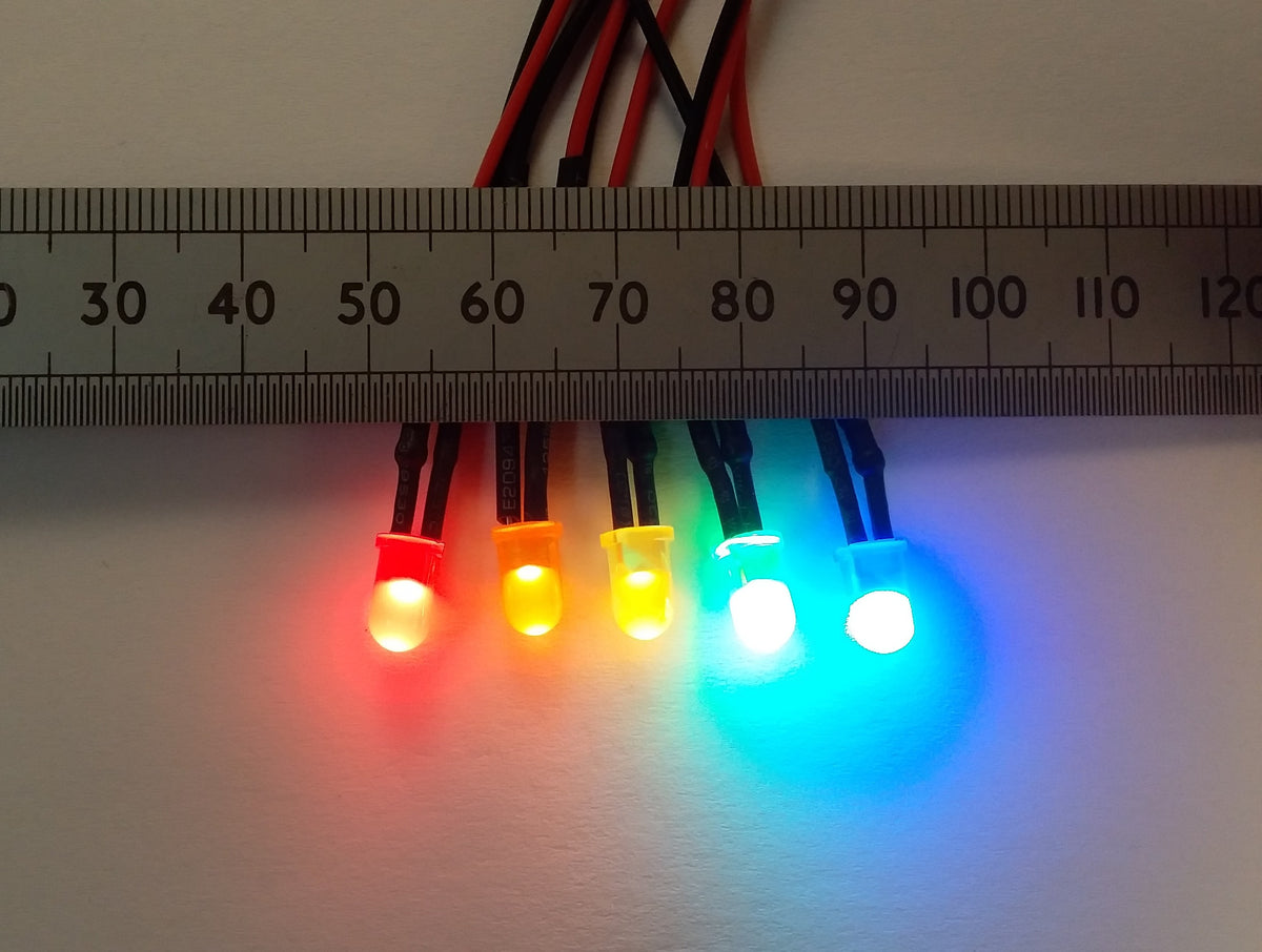 12V Pre-Wired LED 5mm 12 Volt Diffused Lens Various Colours Constant