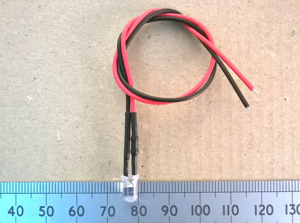 Pre-Wired LED 5V to 6 Volt 5mm Clear High Brightness Constant
