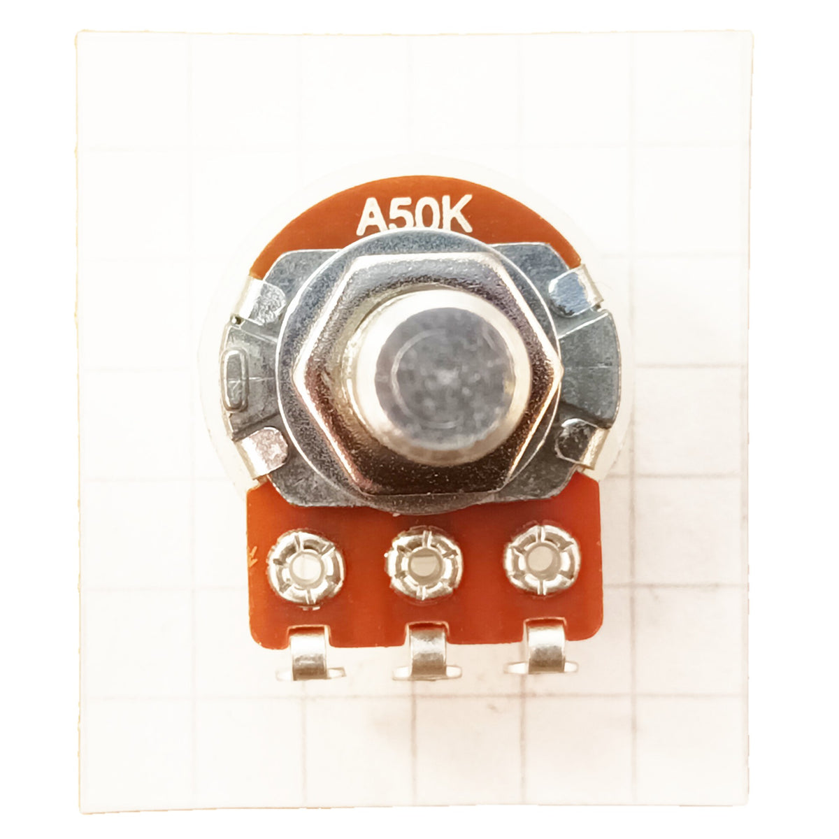 An A50K solder lug potentiometer with a round shaft by Alpha Taiwan from HJW Electronics