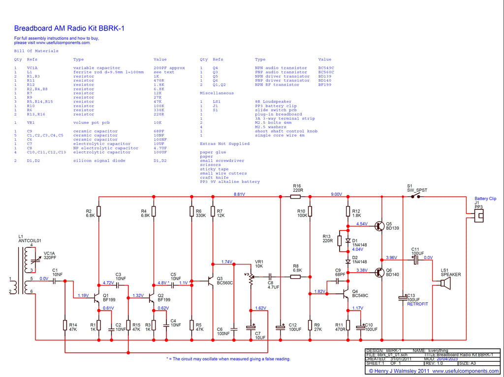Six Transistor AM Radio Kit Using Solderless Breadboard With Full Online Instructions BBRK-1