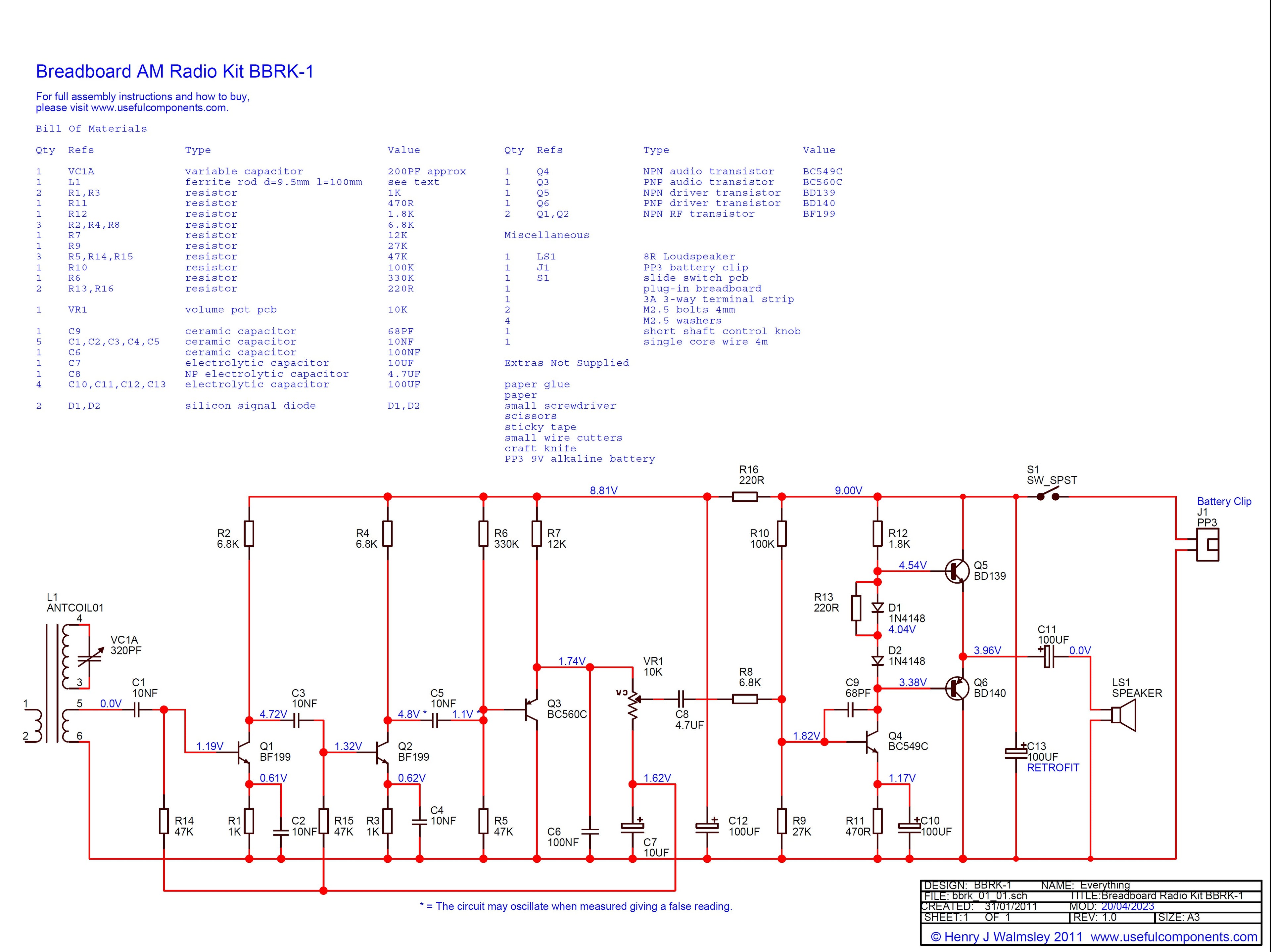Six Transistor AM Radio Kit Using Solderless Breadboard With Full Online Instructions BBRK-1