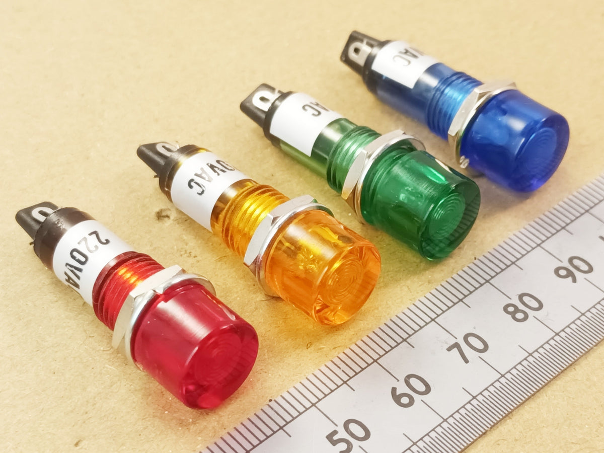 Neon Panel Indicator Lamp 12mm Round 220 250 VAC Mains Red Orange Green Blue NI-1