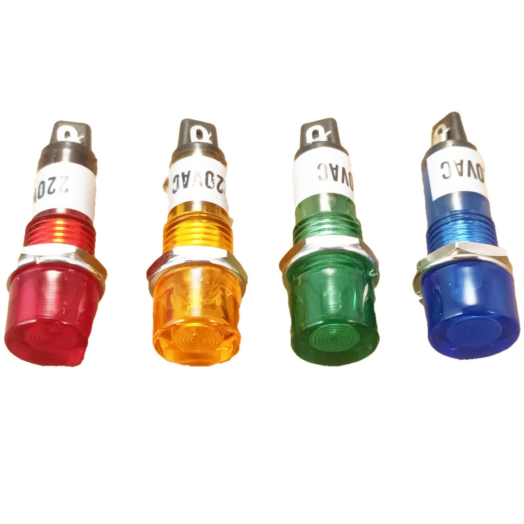 Neon Panel Indicator Lamp 12mm Round 220 250 VAC Mains Red Orange Green Blue NI-1