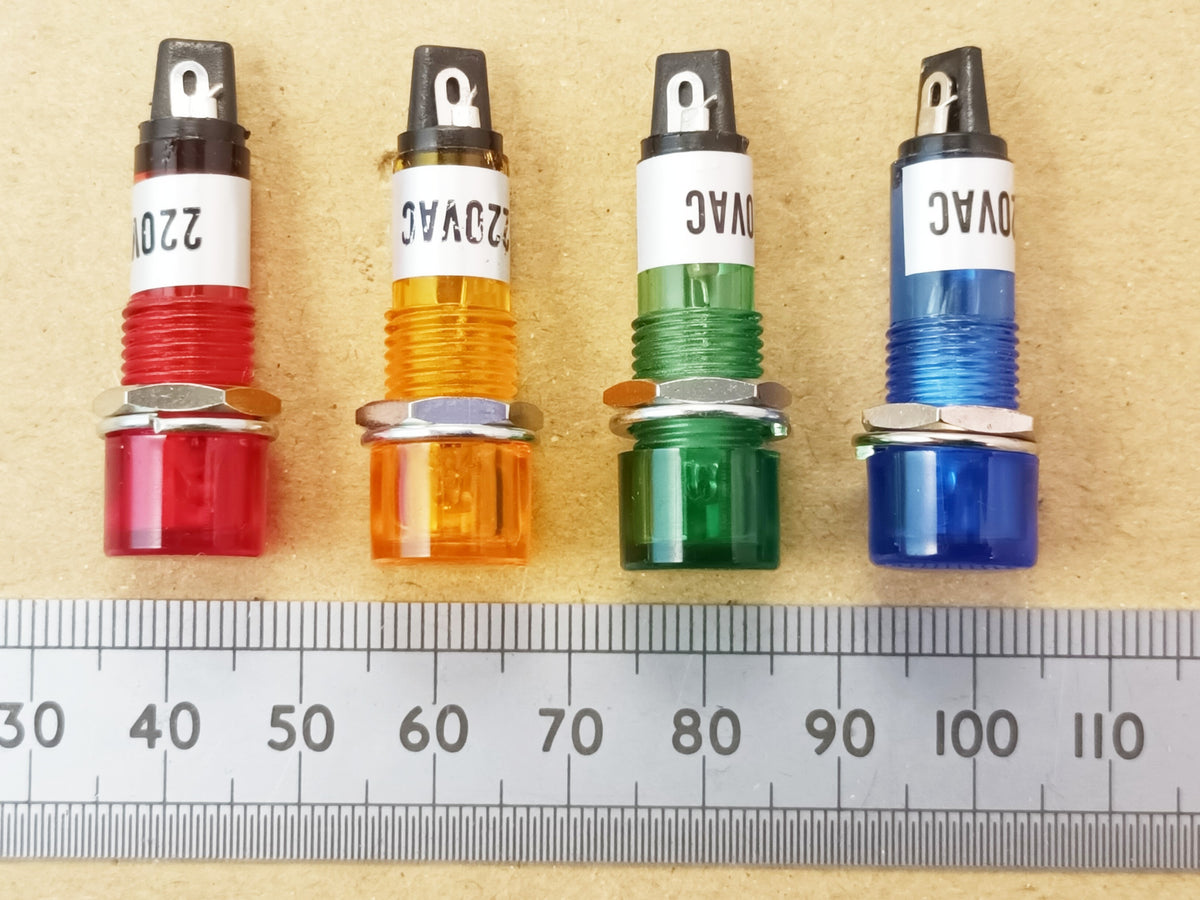Neon Panel Indicator Lamp 12mm Round 220 250 VAC Mains Red Orange Green Blue NI-1