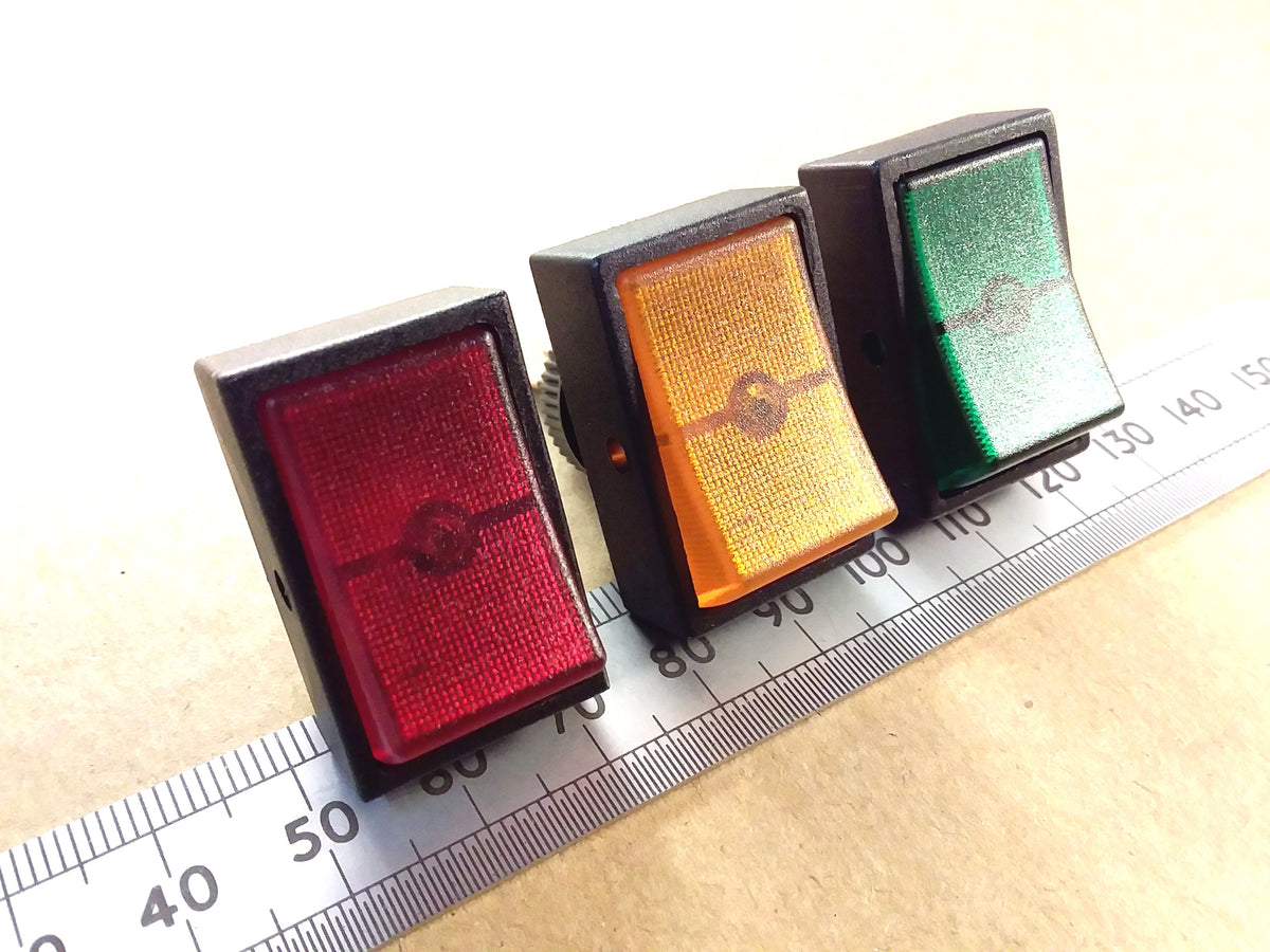 Dashboard Rocker Switch 12V Illuminated SPST 15A D.C. Red Yellow or Green