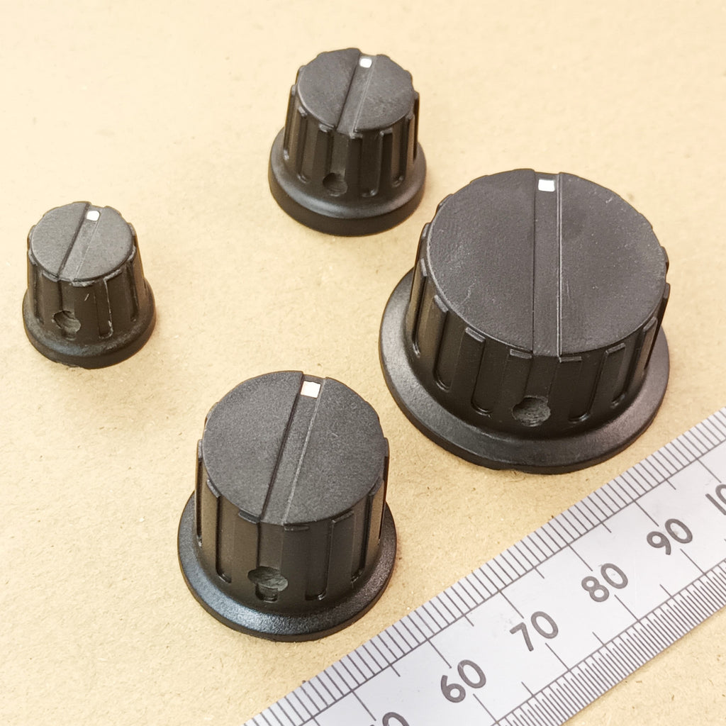Black Control Knob 6.35mm Round 0.25 Inch Shaft Flat Grub Screw Fixing