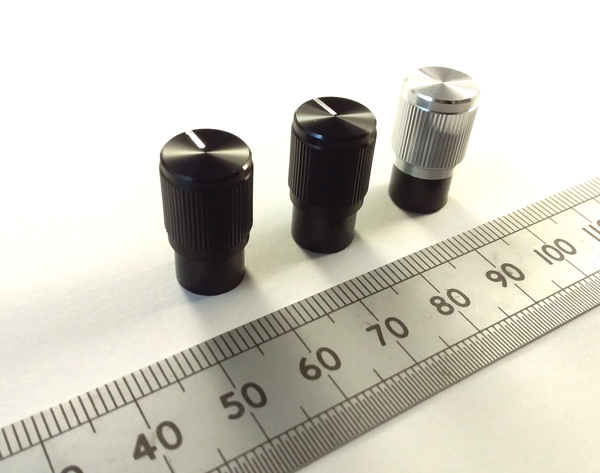 Narrow Body Aluminium Control Knob 6mm T18 Splined or Flatted D Shaft