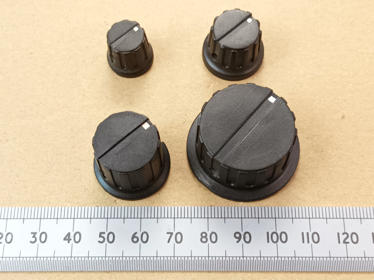 Black Control Knob 6.35mm Round 0.25 Inch Shaft Flat Grub Screw Fixing