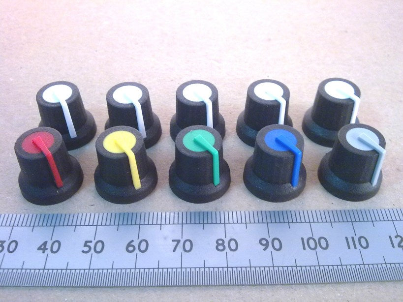 Volume Control Mixer Knobs for 6mm D-Shaft With Colored Pointer And Top