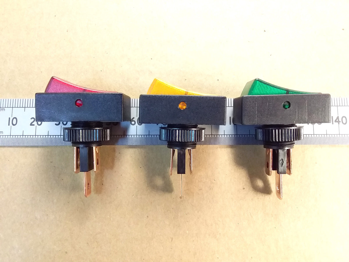 Dashboard Rocker Switch 12V Illuminated SPST 15A D.C. Red Yellow or Green