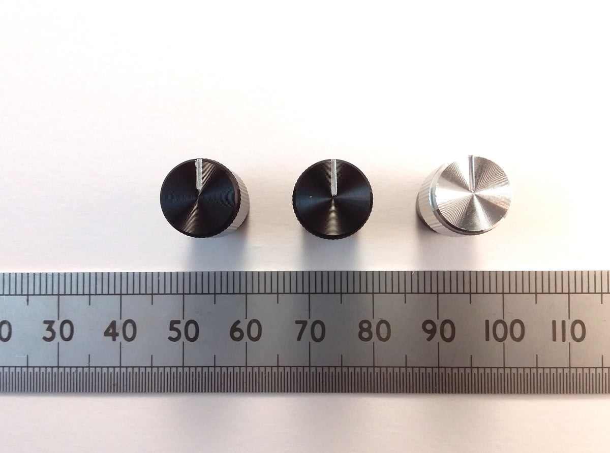 Narrow Body Aluminium Control Knob 6mm T18 Splined or Flatted D Shaft