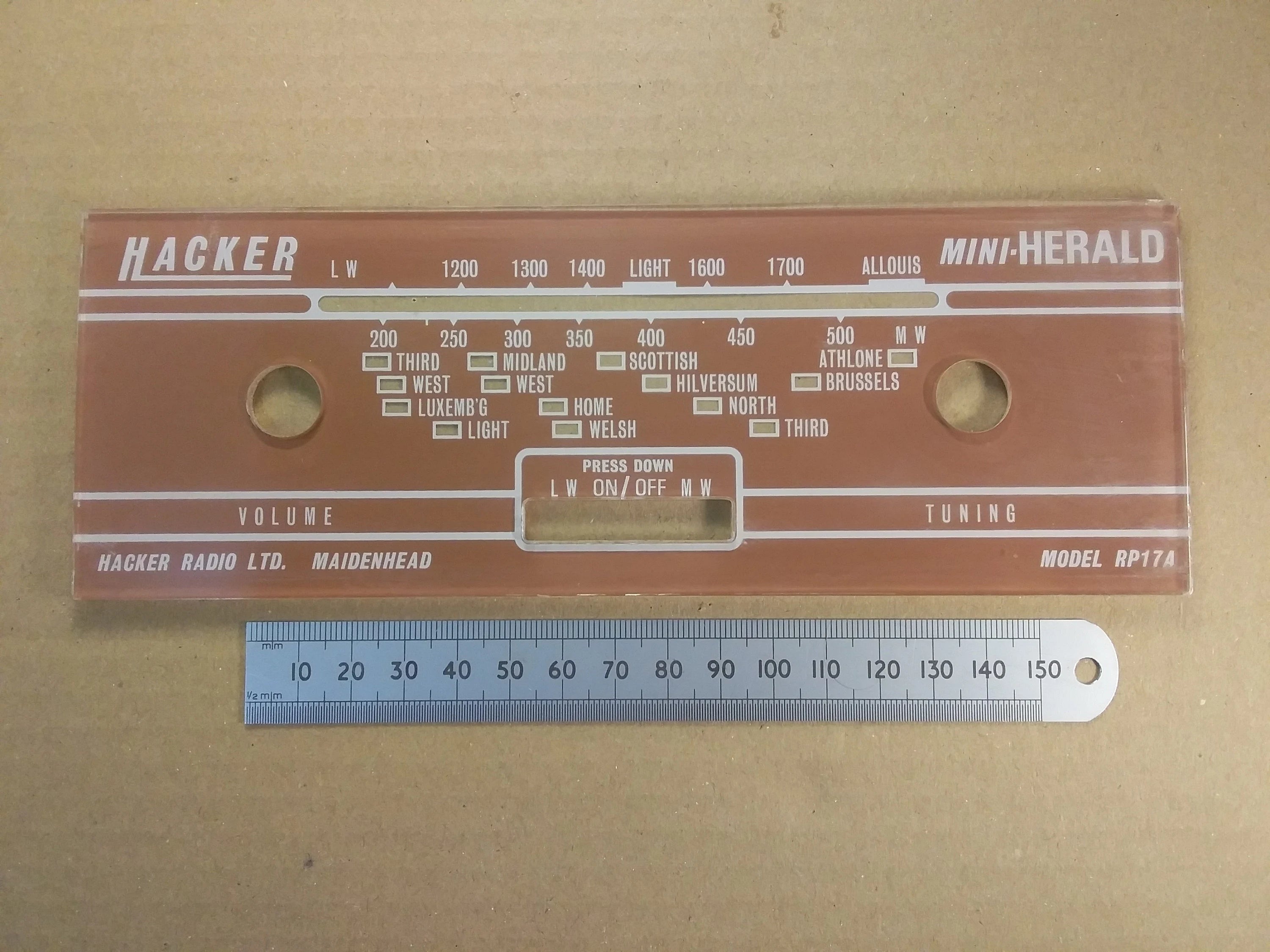 Hacker Mini Herald RP17A Perspex Lucite Radio Tuning Scale