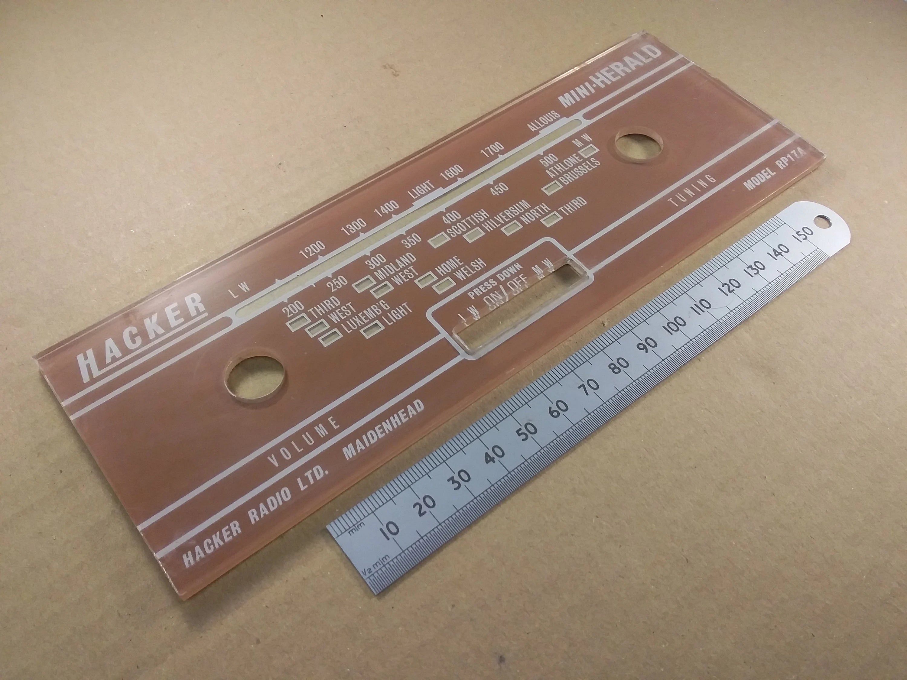 Hacker Mini Herald RP17A Perspex Lucite Radio Tuning Scale