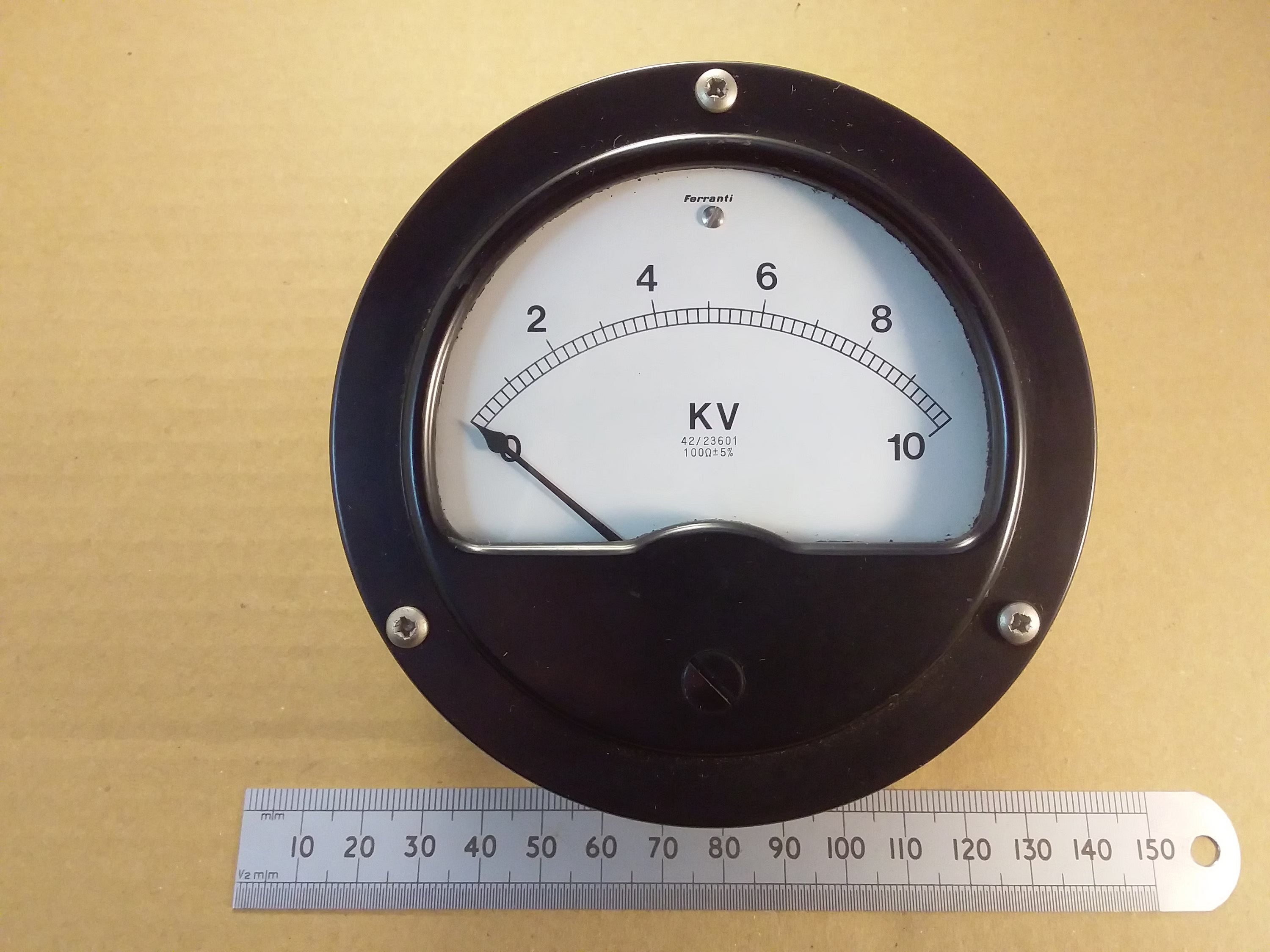 Moving Coil Meter 1mA F.S.D. with 0 to 10kV Scale 105mm Diameter Circular
