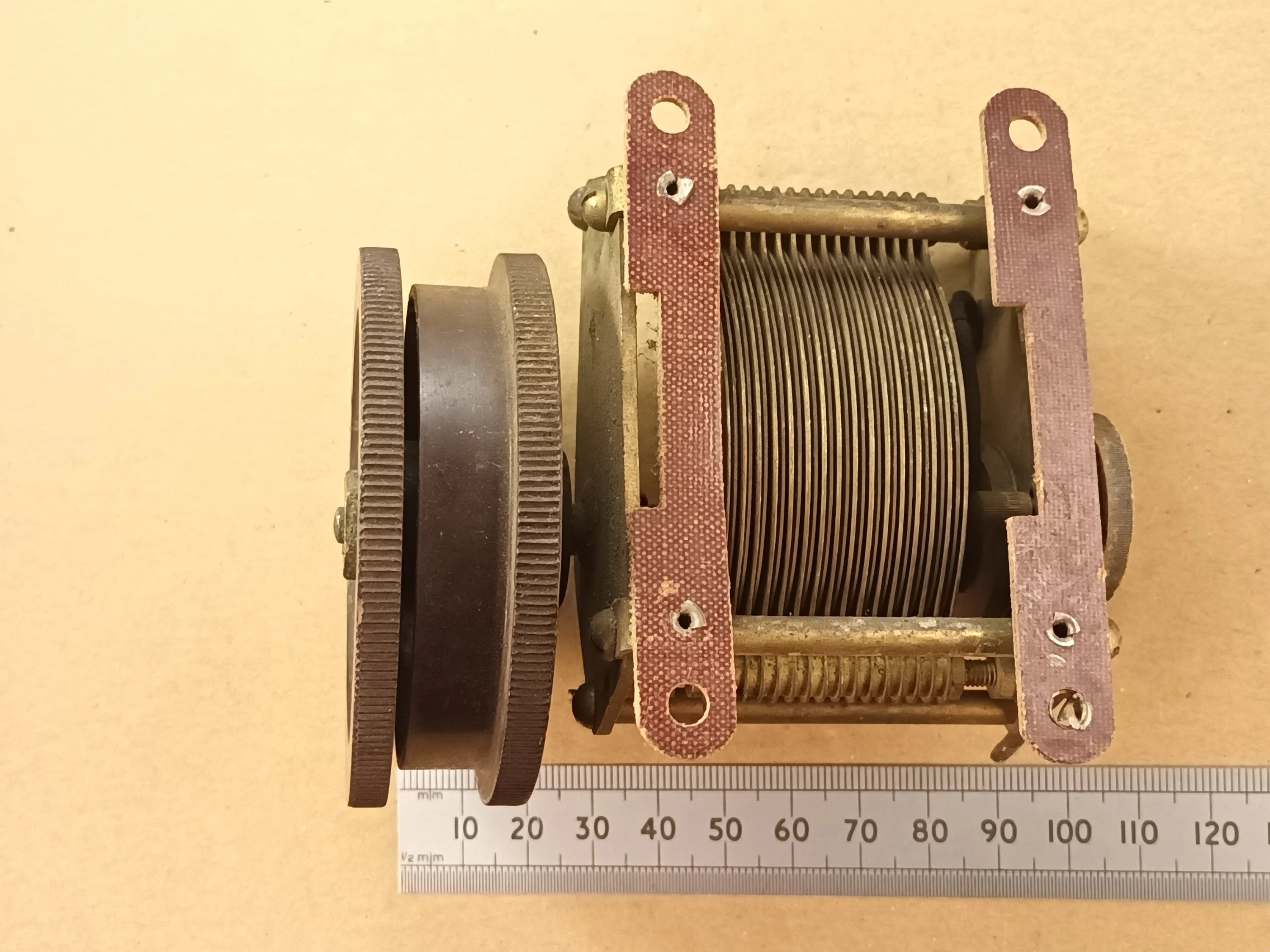 0.0005uF 500pF Single 1 Gang Brass Air-Spaced Radio Tuning Capacitor Brandes, 32:1 Reduction Drive