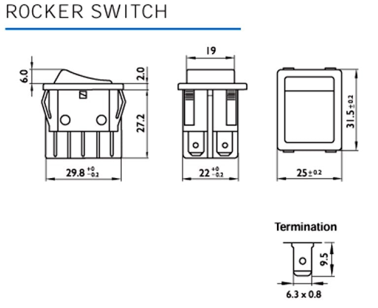 Mains Neon Rocker Switch DPST Illuminated 16 Amp 250 Volts AC