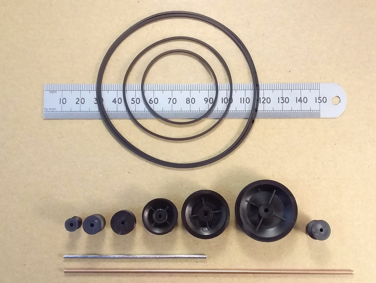 Plastic Model Pulley Wheel Drive Belt 1.2mm Square Section or 2mm Steel Shaft