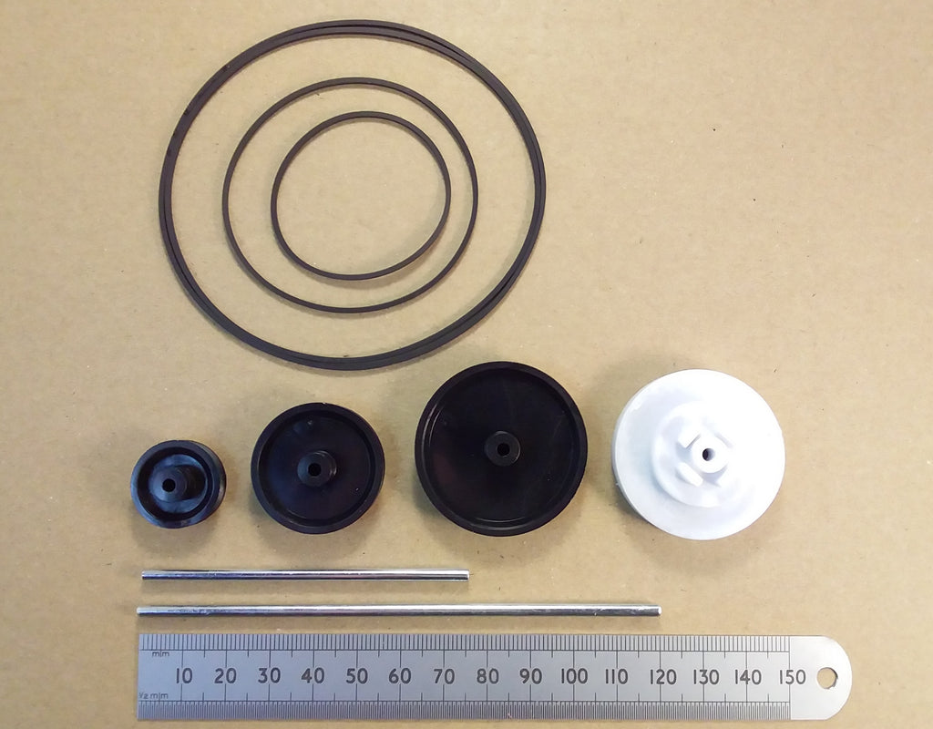 Plastic Mechanical Model Pulley Wheel, Drive Belt, CD Adaptor, Or 3mm Steel Shaft