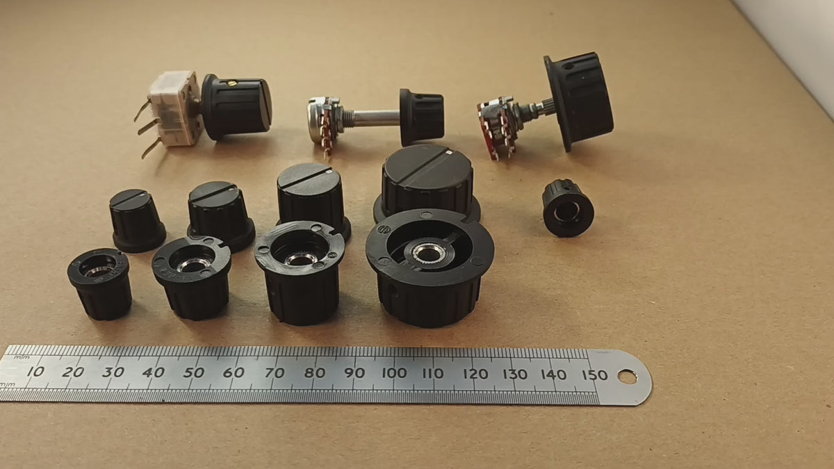 Black Control or Cooker Knob Metric 6.0mm Round Shaft Grub Screw