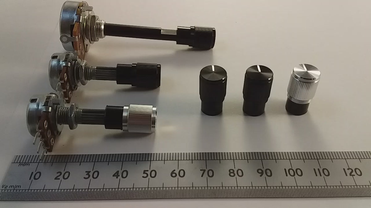 Narrow Body Aluminium Control Knob 6mm T18 Splined or Flatted D Shaft