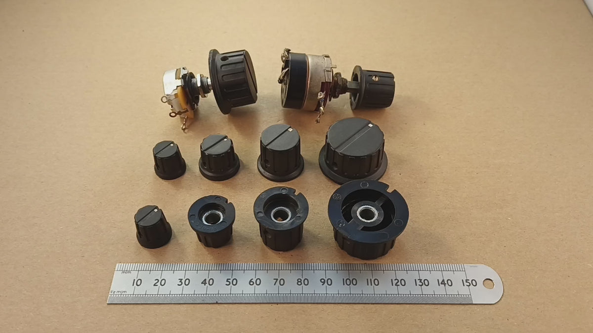 Black Control Knob 6.35mm Round 0.25 Inch Shaft Flat Grub Screw Fixing