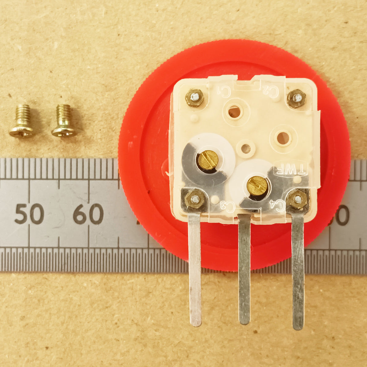 Variable Capacitor Dual Gang 60 140pF 200pF Total Large Red Thumbwheel Knob & Screws